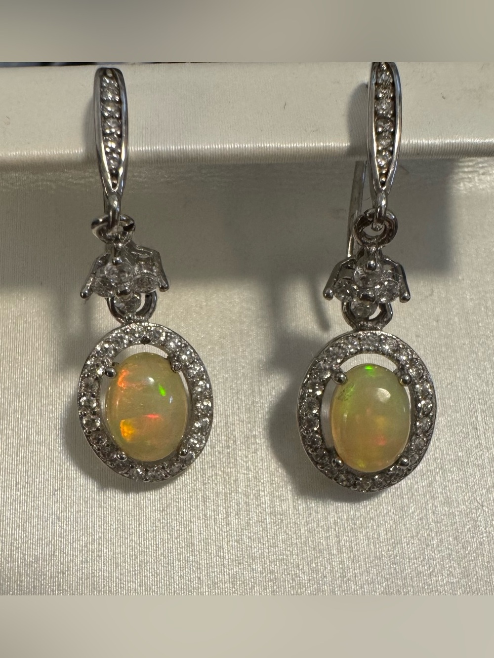 925 opal earrings yellow silver French hook halo